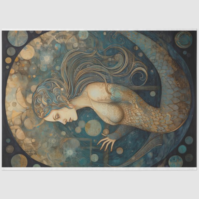 Celestial Mermaid Neutral Coastal Art Decoupage Seidenpapier (Vorderseite)