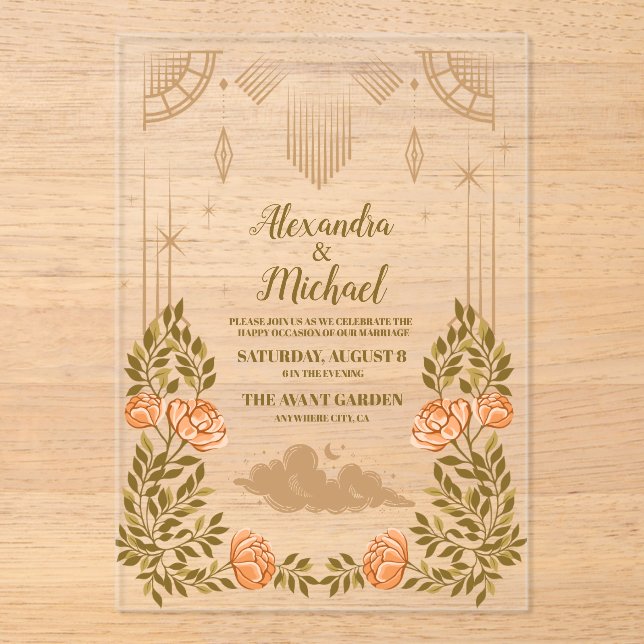 Celestial Midnight Black Stars Wedding Acryleinladungen (Vorderseite)