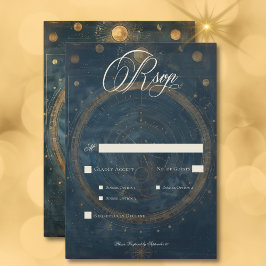 Celestial Midnight Blue Crescent Moon Dinner RSVP Karte