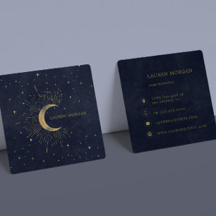 Celestial Midnight Blue Crescent Moon Quadratische Visitenkarte