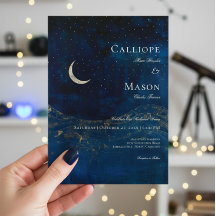 Celestial Midnight Blue Crescent Moon Wedding