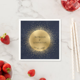 Celestial Midnight Blue Gold Moon Wedding Napkins Serviette