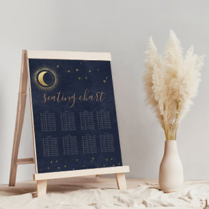 Celestial Midnight Blue Gold Seating Chart Poster