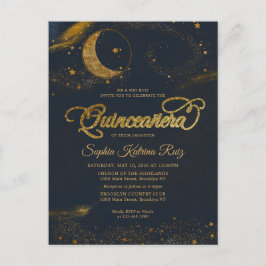 Celestial Midnight Blue Gold Star Moon Quinceanera Postkarte