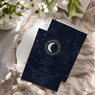 Celestial Midnight Blue Stars Moon Wedding Folieneinladung