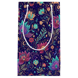 Celestial Midnight Floral Pattern with Moon Kleine Geschenktüte