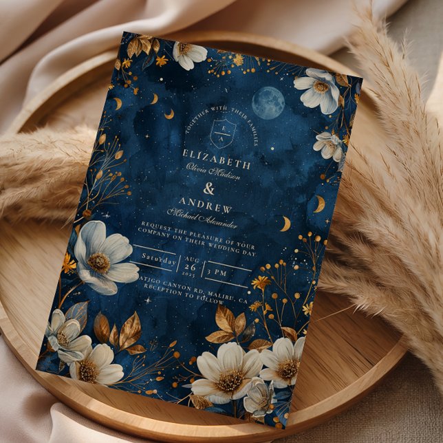 Celestial Midnight Floral Wedding Einladung (Von Creator hochgeladen)