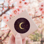 Celestial Midnight Gold Moon Wedding Runder Aufkleber<br><div class="desc">Für die "celestial gold" collection feature beautiful crescent moon with gold stars in various designs on velvet midnight blue background paired with elegant fonts. Easy to you to customize and you can choose among many items from this collection in our store.</div>