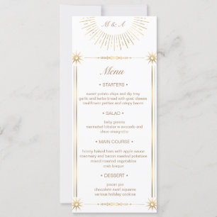 Celestial Midnight Gold Wedding Dinner Menu Einladung