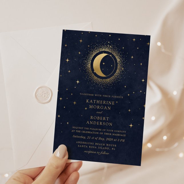 Celestial Midnight Stars Budget Foto Wedding Einladung (Von Creator hochgeladen)
