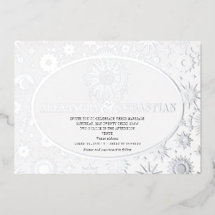 Celestial Midnight Stars Moon Sun Wedding Silver Folieneinladung