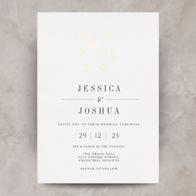 Celestial Minimalistisch Star Moon Elegante Folieneinladung (Von Creator hochgeladen)