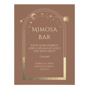 Celestial Mocha Gold Mimosa Bar Sun Moon Stars Poster