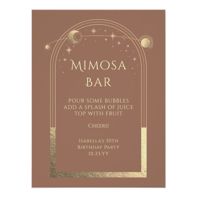 Celestial Mocha Gold Mimosa Bar Sun Moon Stars Poster (Vorderseite)