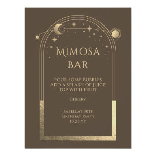 Celestial Mocha Gold Mimosa Bar Sun Moon Stars Poster
