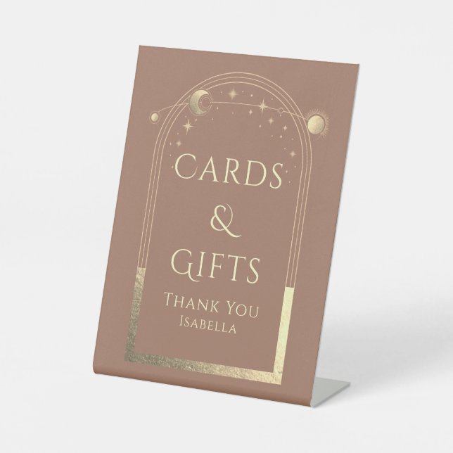 Celestial Mocha Gold Sun Moon Karten und Geschenke Sockelschild (Vorderseite)