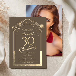 Celestial Mocha Gold Sun Moon Stars 30. Einladung