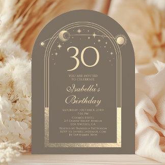 Celestial Mocha Gold Sun Moon Stars 30. Einladung