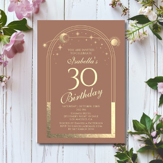 Celestial Mocha Gold Sun Moon Stars 30. Einladung