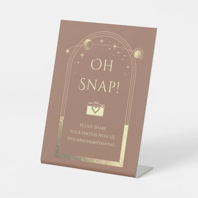 Celestial Mocha Gold Sun Moon Stars Oh Snap Sockelschild (Vorderseite)