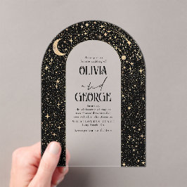 Celestial Modern Black Gold Wedding Arch Acryleinladungen