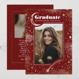 Celestial Modern Red Graduate Foto Abschluss Ankündigung