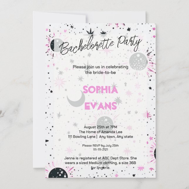 Celestial Modern Wedding Junggeselinnen-Abschied Einladung (Vorderseite)