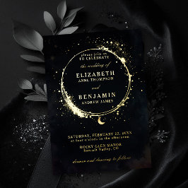 Celestial Moody Whimsical Elegant Gold Wedding Folieneinladung
