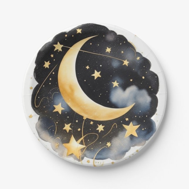 Celestial Moon and Stars Baby Dusche Pappteller (Vorderseite)