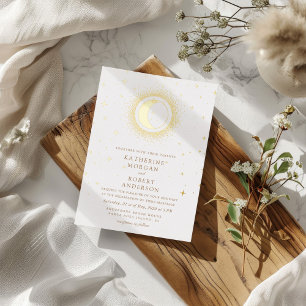 Celestial Moon and Stars Elegante Hochzeit Folieneinladung