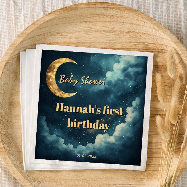 Celestial Moon and Stars First Birthday Baby Showe Serviette (Von Creator hochgeladen)