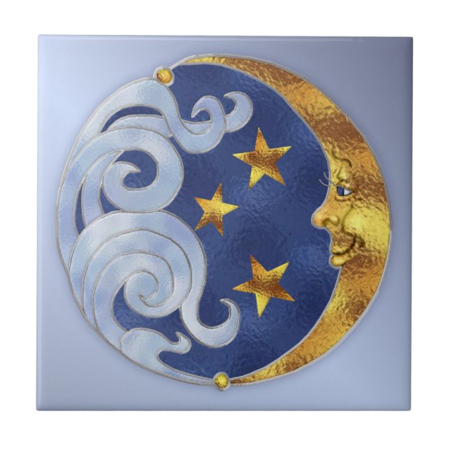 Celestial Moon and Stars Fliese (Vorderseite)
