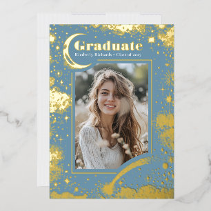 Celestial Moon and Stars Graduate Foto Abschluss Folieneinladung