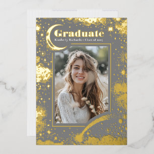 Celestial Moon and Stars Graduate Foto Abschluss Folieneinladung