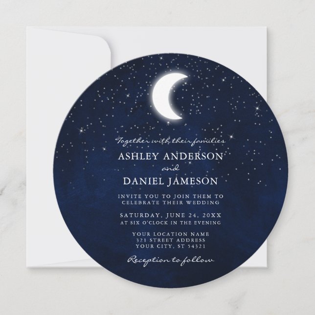 Celestial Moon and Stars Round Wedding Einladung (Vorderseite)