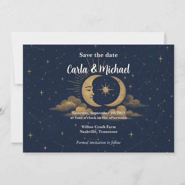 Celestial Moon and Stars Save the Date Invitation (Vorderseite)