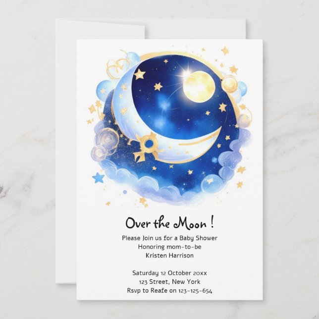 Celestial Moon and Stars Theme Babydusche Einladung (Vorderseite)