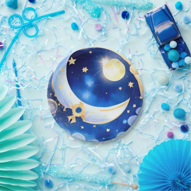 Celestial Moon and Stars Theme Boy Baby Dusche Pappteller (Party)
