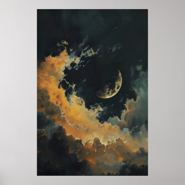 Celestial Moon and Stars Wall Decor, Dark Crescent Poster (Vorne)