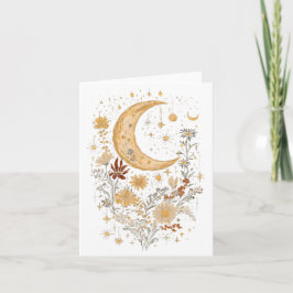Celestial Moon and Wildflower Greeting Card – Boho Karte