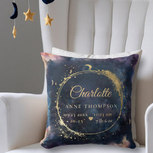 Celestial Moon Birth Stats Keepake Navy Kinderzimm Kissen