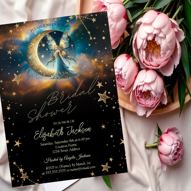 Celestial Moon Blue Fairy Stars Bridal Shower Einladung (Von Creator hochgeladen)