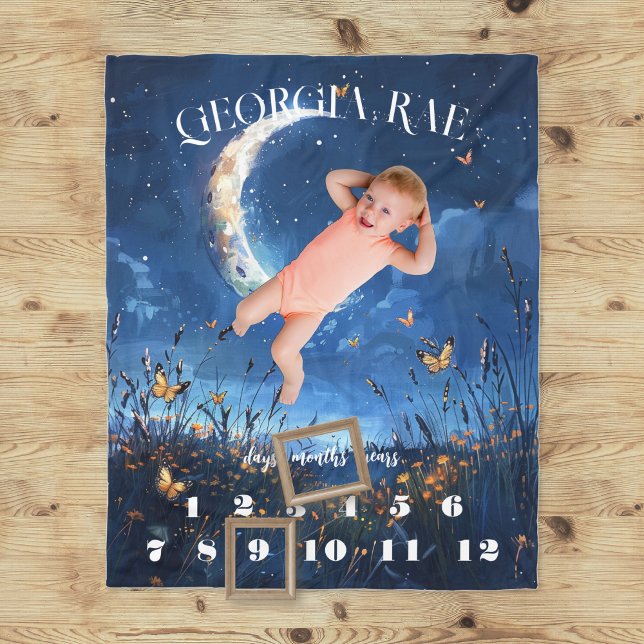 Celestial Moon & Butterfly Baby Milestone Fleecedecke (Von Creator hochgeladen)