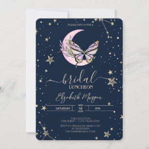 Celestial Moon Butterfly Blue Bridal Luncheon Einladung