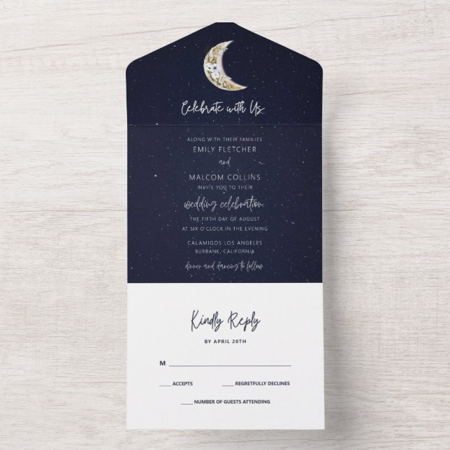 Celestial Moon Celebrate Wedding All In One Einladung (Innen Boden)