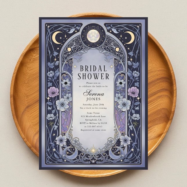 Celestial Moon Floral Art Nouveau Bridal Shower Einladung (Von Creator hochgeladen)