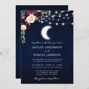Celestial Moon Floral Lights Foto Hochzeit Einladung