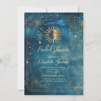 Celestial Moon Frame Blue Bridal Shower Einladung