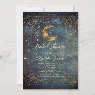 Celestial Moon Frame Dark Galaxy Sky Bridal Shower Einladung