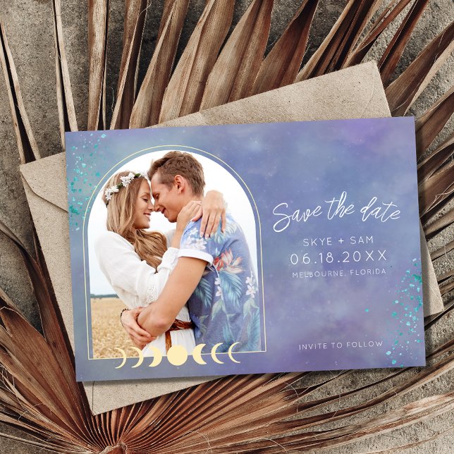 Celestial Moon Galaxy Whimsical Foto Hochzeit Save The Date (Von Creator hochgeladen)